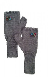 Grey Mitten with Multi Color Flower